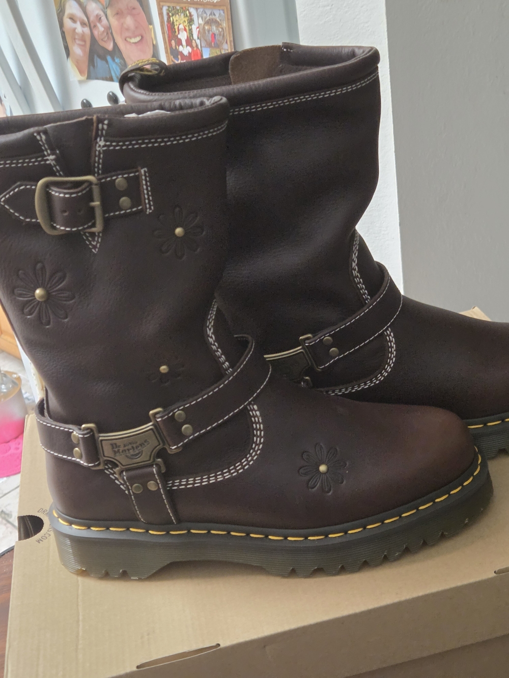 Brand New Dr. Martens Anistone Flowers HI (Grizzly) Biker Boots